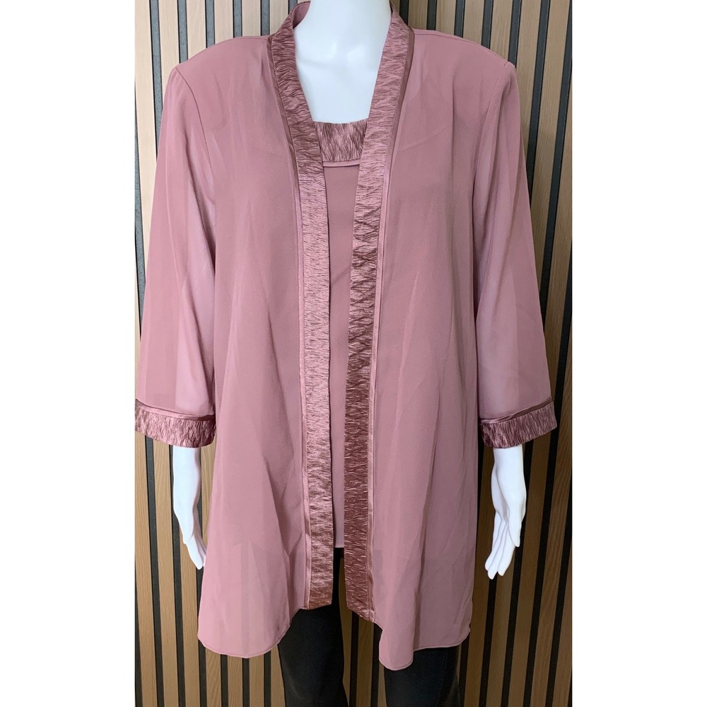 Le Bos Women's 18 Mauve Purple Chiffon 2 Piece Cardigan Shell Set Pleated Trim